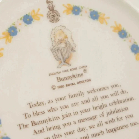 Royal Doulton Bunnykins Christening Plate English Fine Bone China Vintage 1990's - Picture 4 of 5